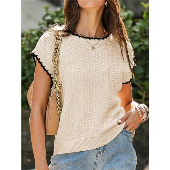 Contrast Trim Boxy Fit Sweater Vest - Picture 5 of 12